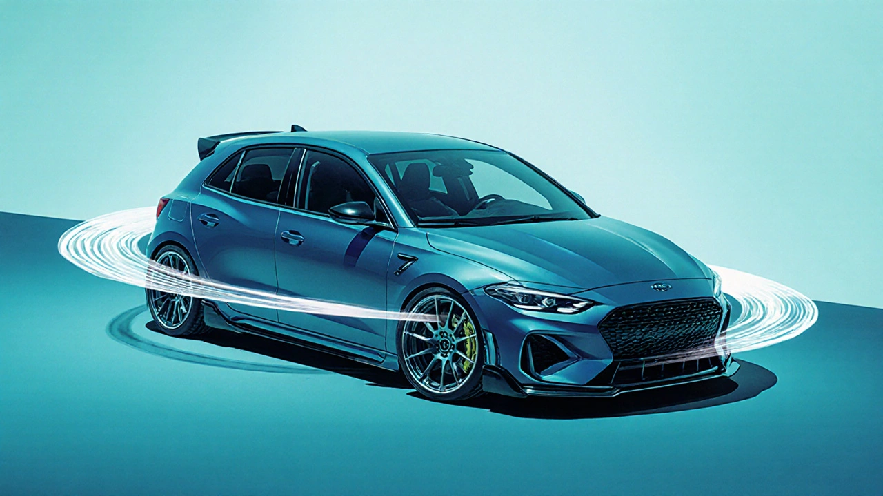 Sports car with dealer‑approved body kit, wheels and suspension, airflow lines illustrated.
