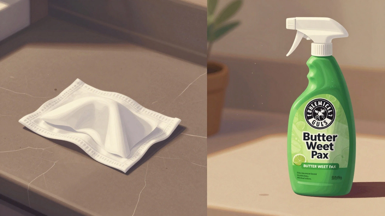 Side-by-side of damaged vs. restored soft-touch plastic car interior.