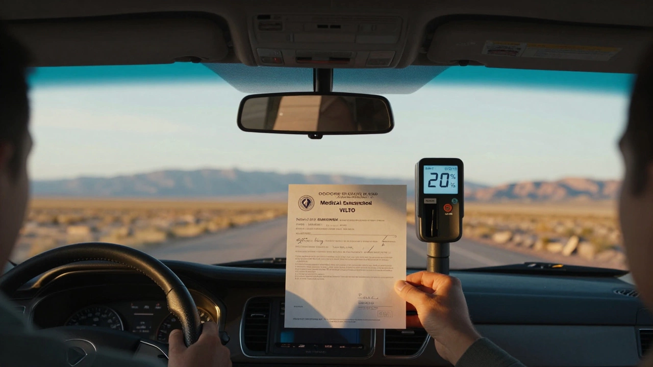 Driver presenting medical exemption certificate next to a tint meter in Colorado.