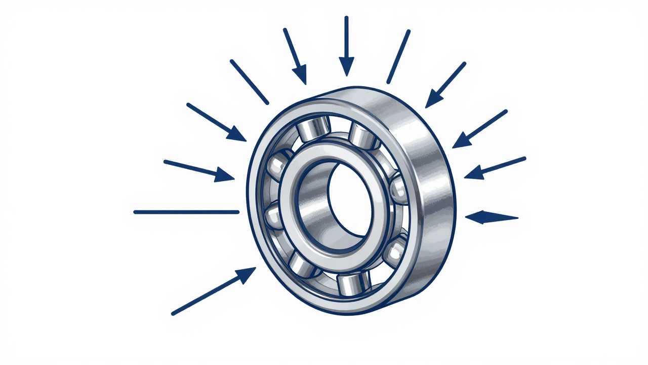 Technical illustration of stress vectors on wheel bearing