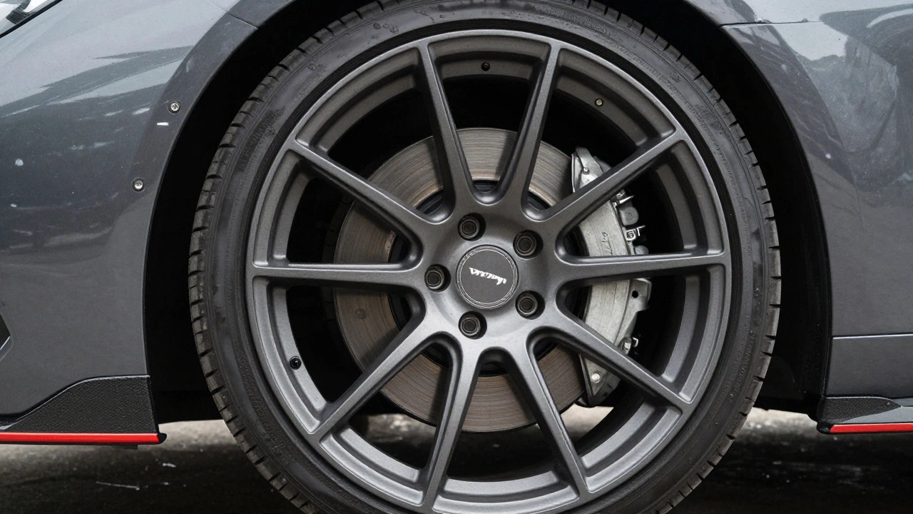 Premium custom alloy wheel mounted flush on car fender without gaps.