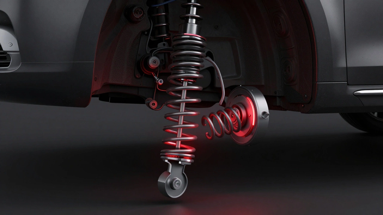 3D diagram of a shortened spring jumping out of its suspension perch.