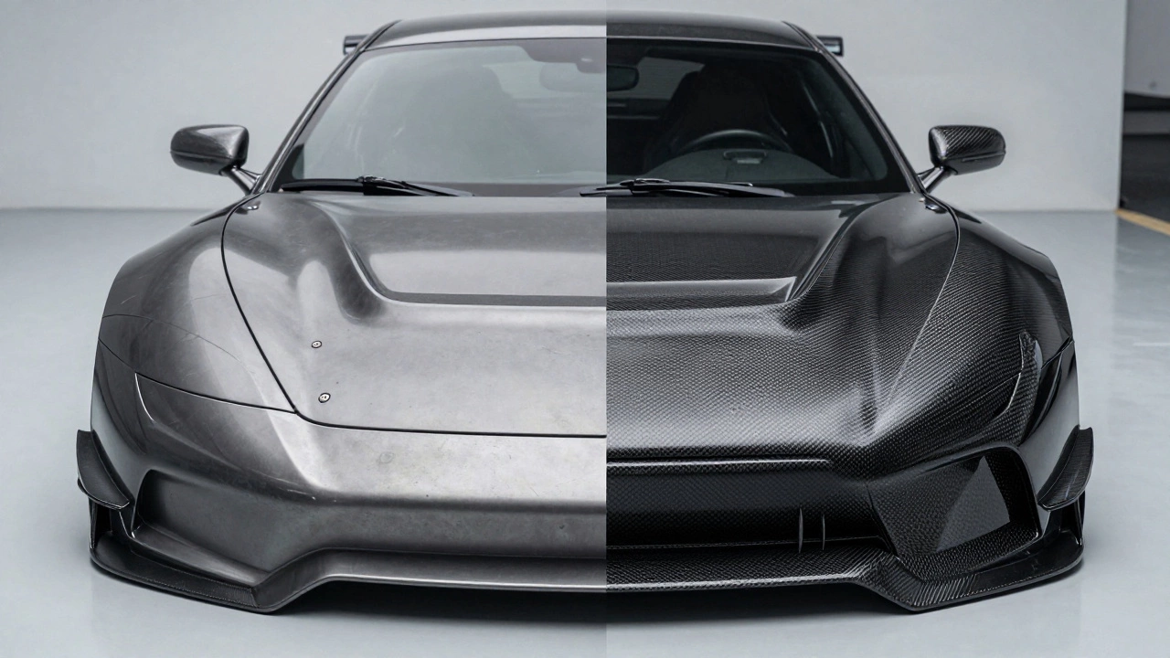 Comparison of heavy steel hood vs lightweight carbon fiber hood