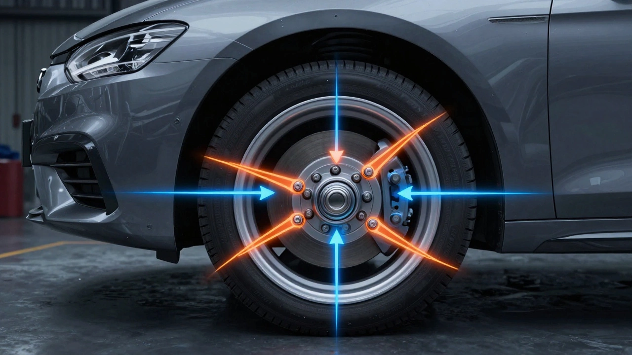 Cutaway illustration showing stress arrows on wheel studs and bearings caused by wheel spacers.