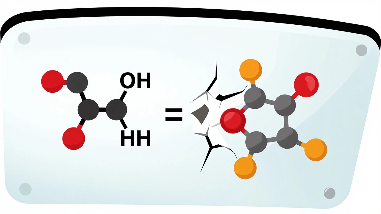 Illustration showing ammonia molecules breaking down tint adhesive bonds