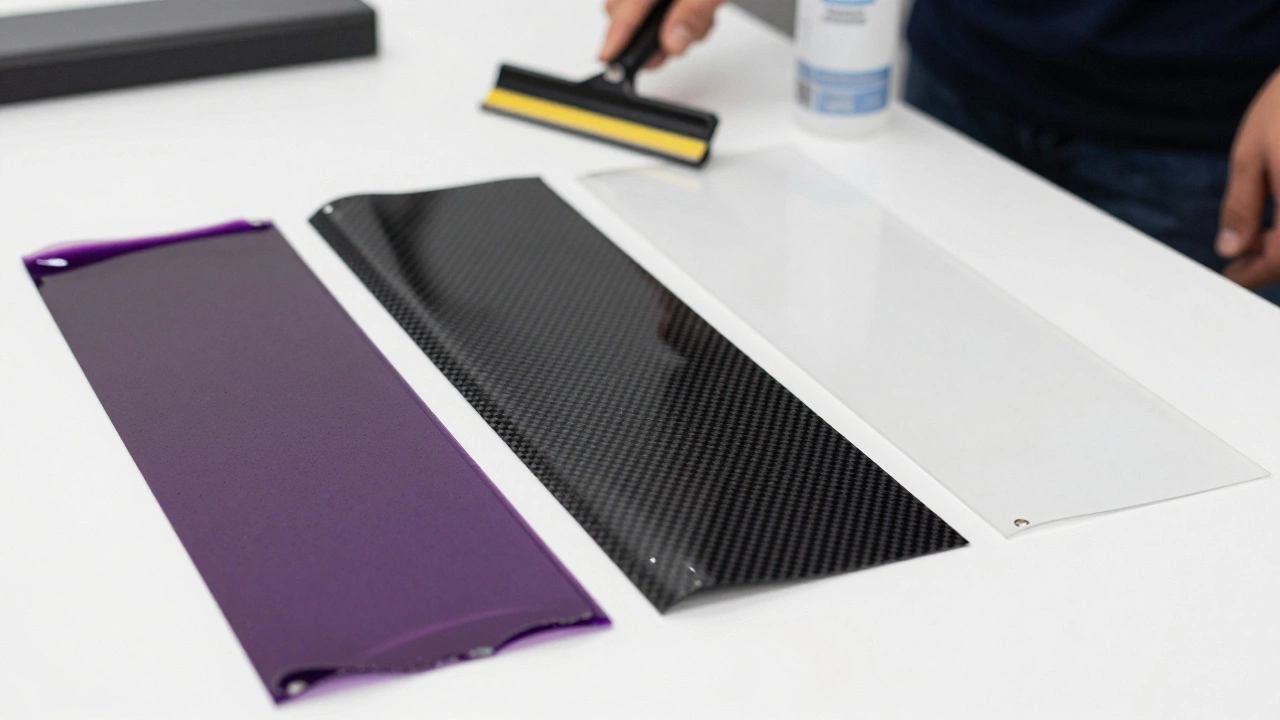 Comparison of dyed, carbon, and ceramic window tint film samples