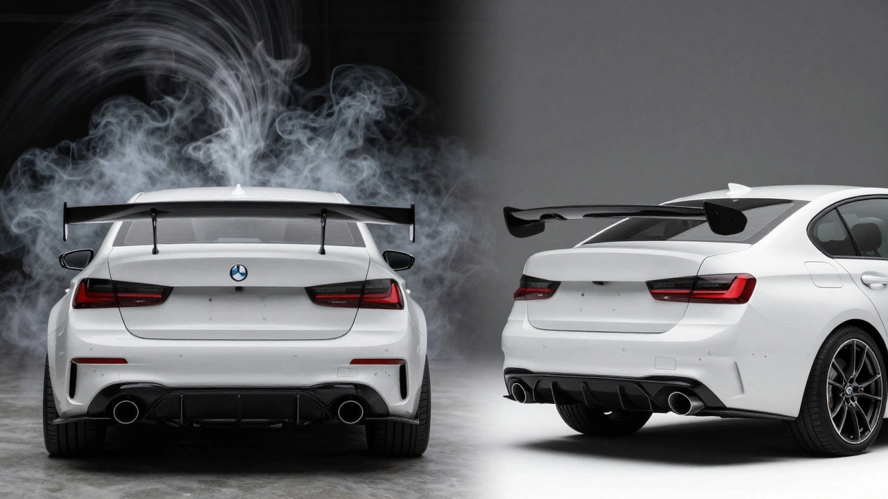 Comparison of large wing vs small lip spoiler aerodynamics