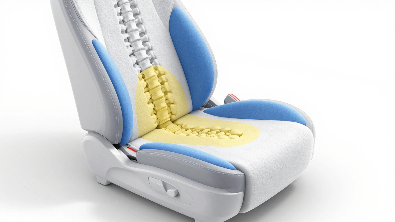 Cross-section diagram showing foam density zones in a car seat