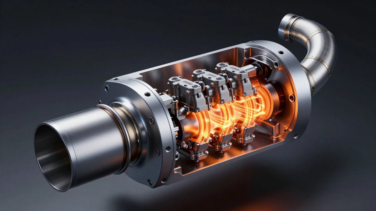Cross-section illustration of active valve exhaust system internals