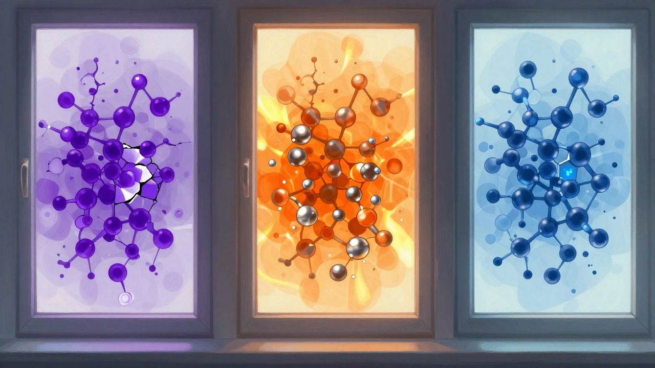 Microscopic comparison of dyed, metalized, and ceramic tint film structures