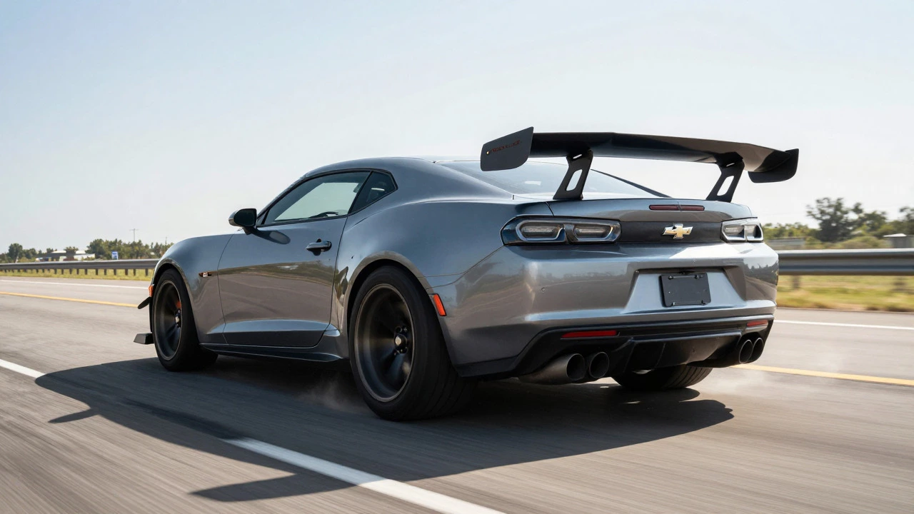 Chevrolet Camaro ZL1 speeding with large fixed rear wing