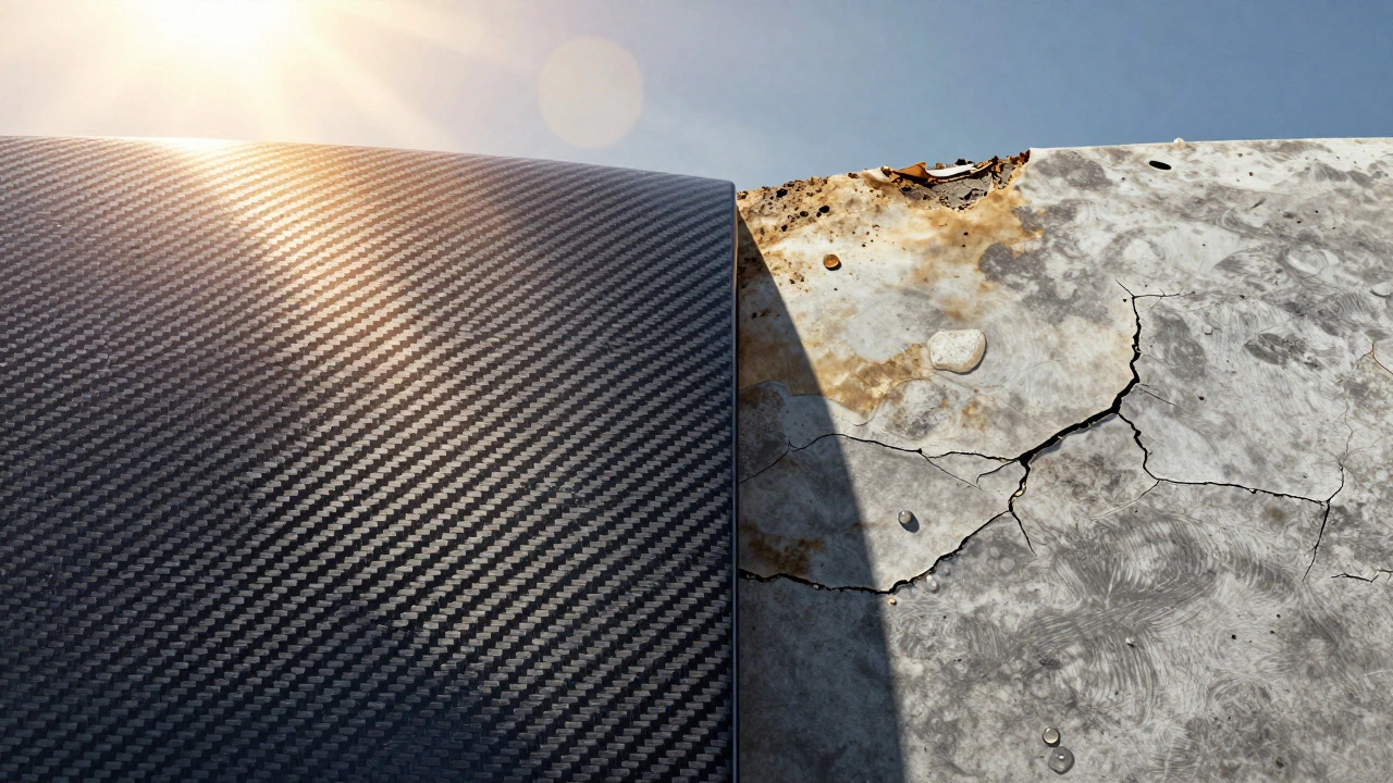 Comparison of shiny carbon fiber vs faded oxidized fiberglass