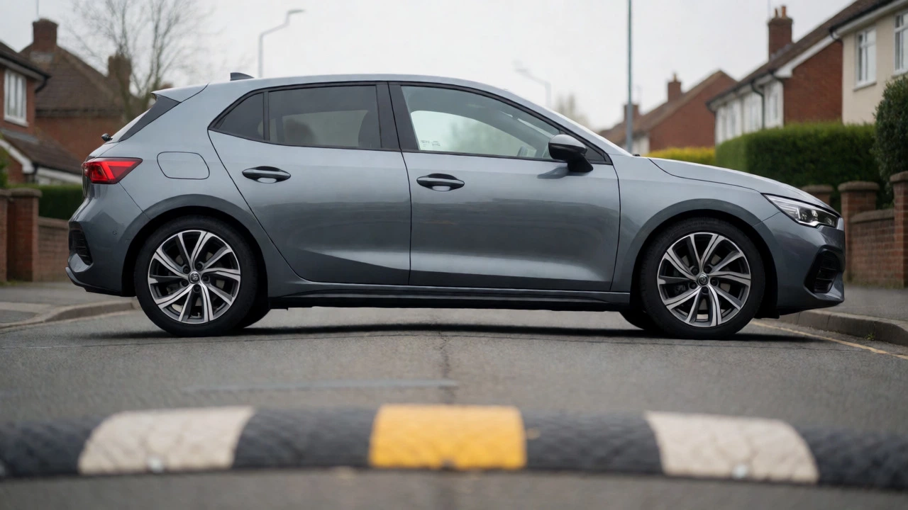 Lowered hatchback car showing aggressive stance