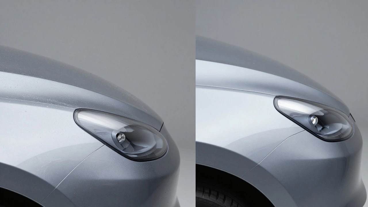 Visual comparison of wax vs ceramic coating on car paint