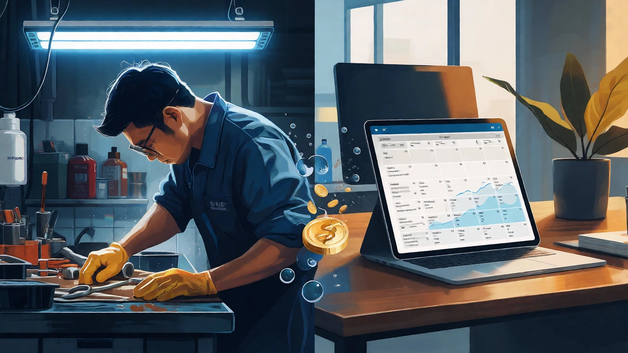 Conceptual art showing the transition from solo detailing work to scalable business profits.