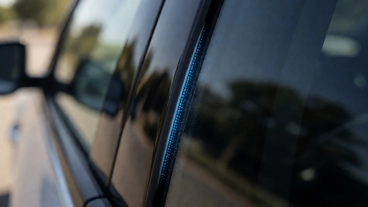 Macro view of moisture trapped under window tint film