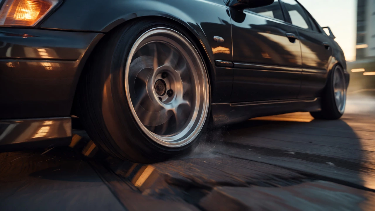 Sports car bottoming out over a bump with lowered suspension